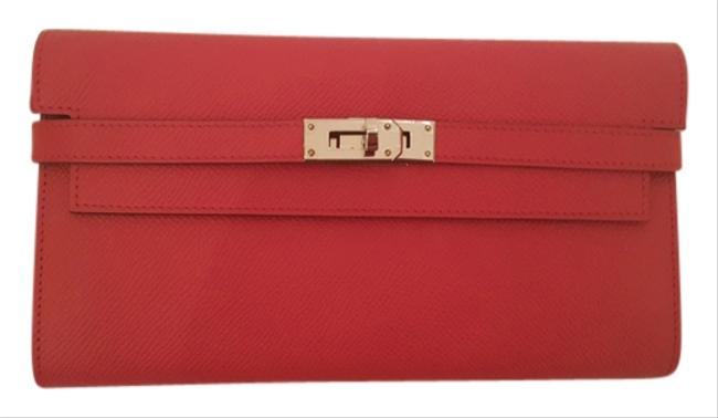 Hermes Kelly Palladium Wallet Ruby Red Leather Clutch