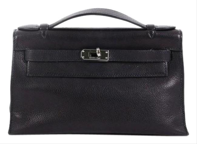 Hermes Kelly Pochette Evergrain Black Leather Satchel