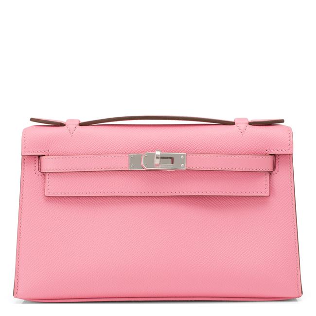 Hermes Kelly Pochette Cut Palladium Rose Confetti Leather Clutch