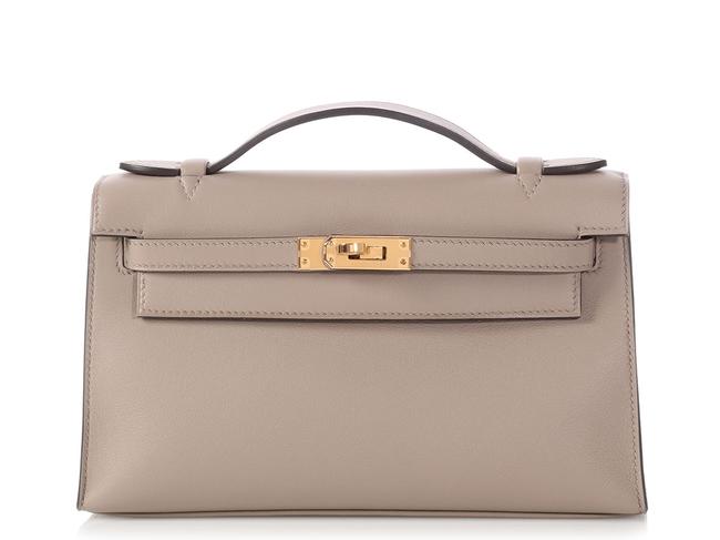 Hermes Kelly Pochette Swift Gris Asphalte Gray Leather Clutch