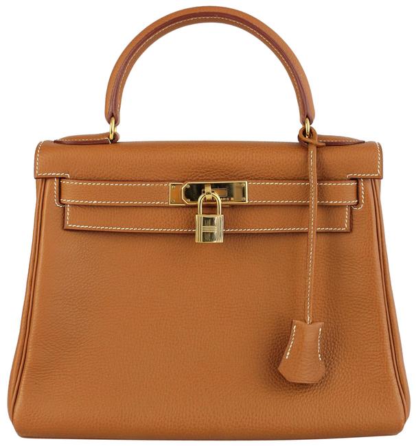 Hermes Kelly Retourne 28 Caramel Clemence Leather Satchel