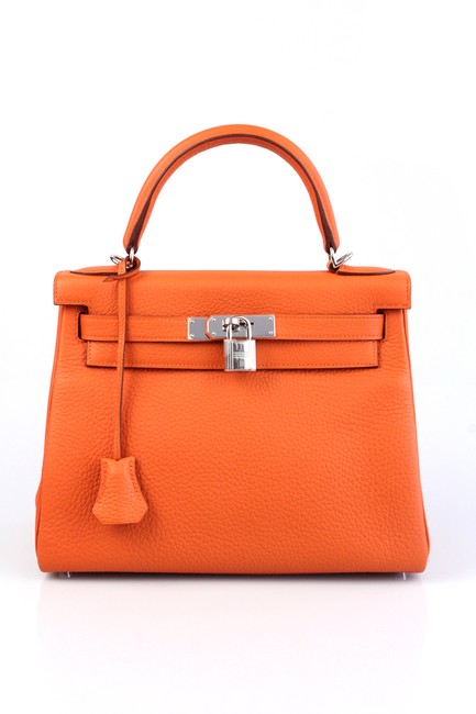 Hermes Kelly Retourne 28 Classic Orange Leather Satchel