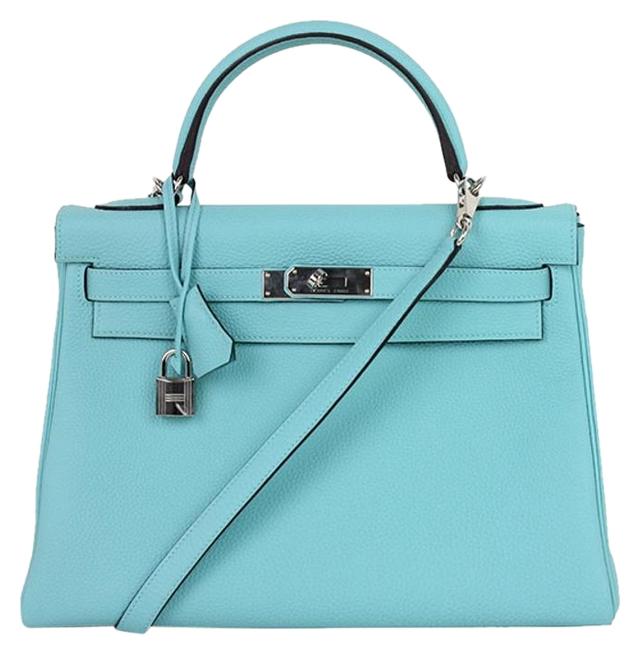 Hermes Kelly Retourne 32 Blue Atoll Leather Tote