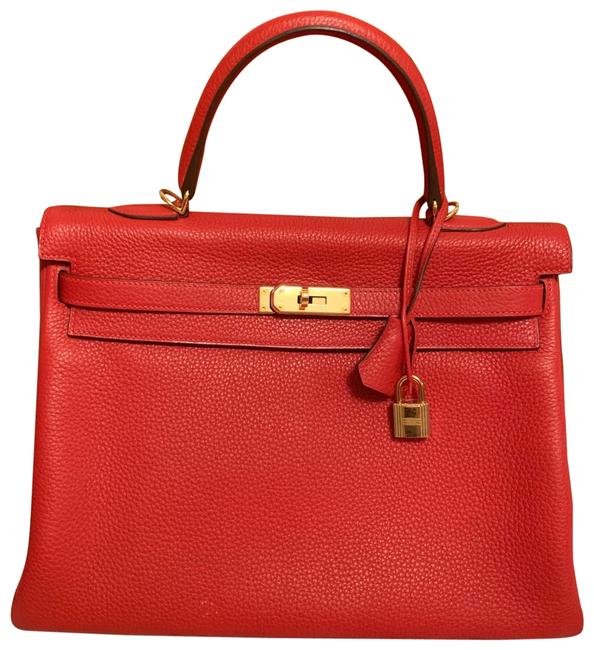 Hermes Kelly Rouge Coeur Leather Tote