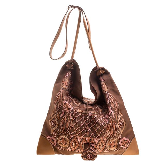 Hermes SilkyCity Kelly Printed En Swift Brown Silk and Leather Shoulder Bag