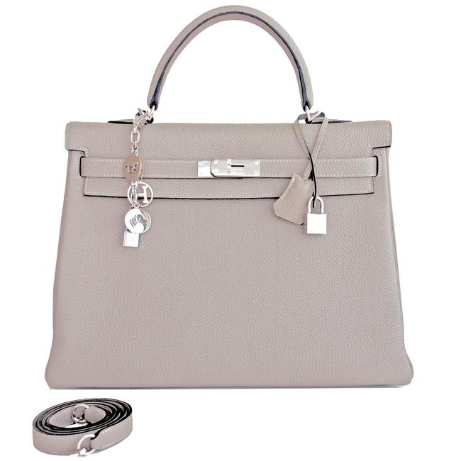 Hermes Kelly Tourterelle 35cm Palladium Phw Gray Shoulder Bag