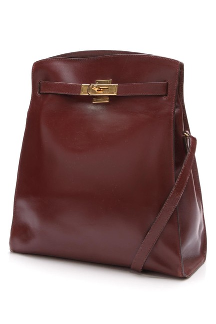 Hermes Kelly Vintage Sport Burgundy Box Calf Leather Shoulder Bag