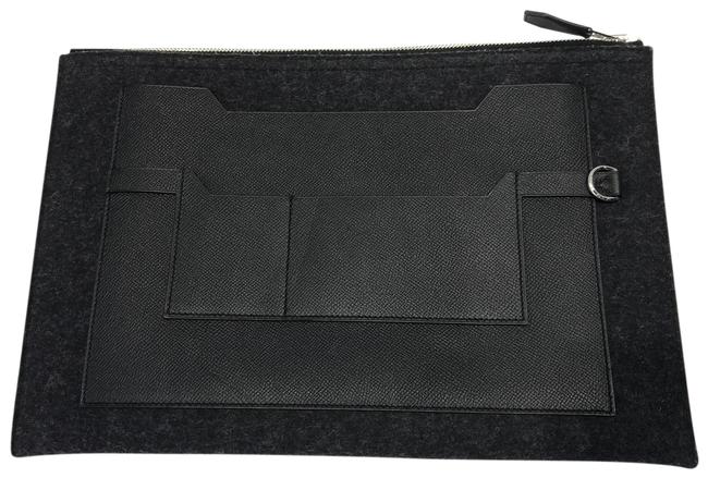 Hermes Laptop Graphite Black Felt Clutch