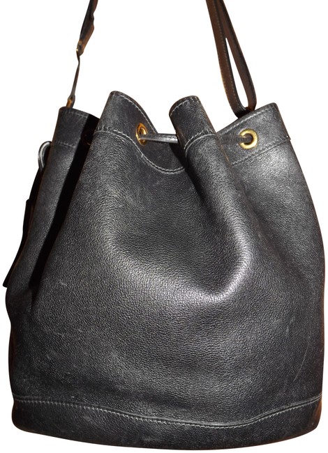 Hermes Bucket Large Market Drawstring Black Leather Shoulder Bag