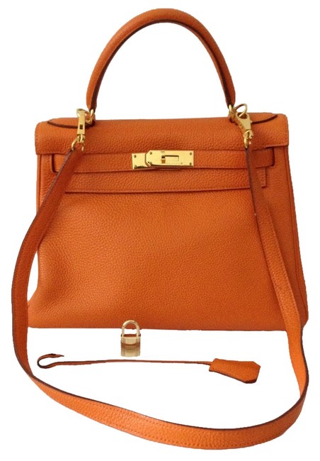 Hermes Leather 28cm 28 Hand Tote Orange Satchel