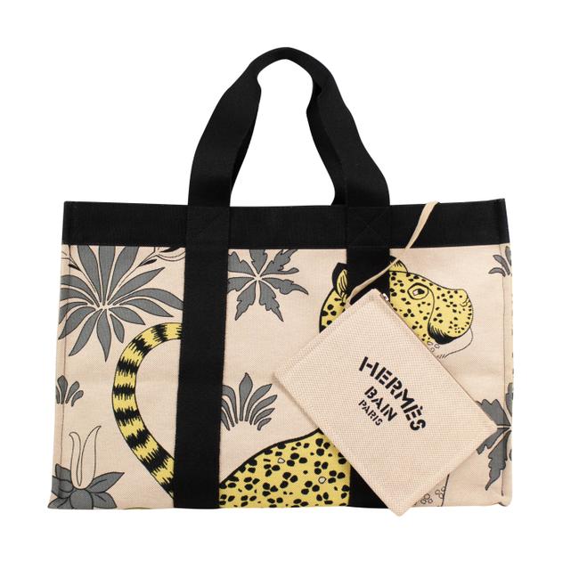 Hermes Leopard Print Beige Cotton Beach Bag
