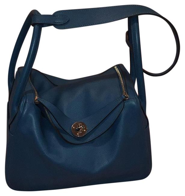 Hermes Lindy 26 Blue Swift Leather Hobo Bag
