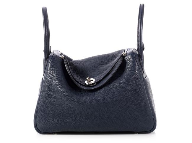 Hermes Lindy 30 Clemence Bleu Nuit Navy Blue Leather Satchel