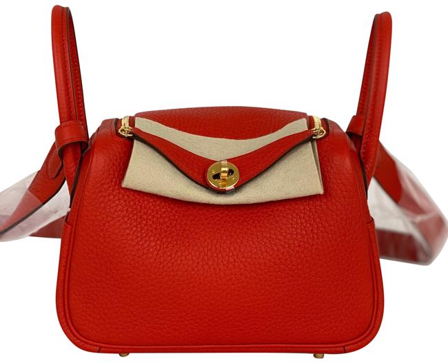 Hermes Lindy Mini Red Clemence Leather Cross Body Bag