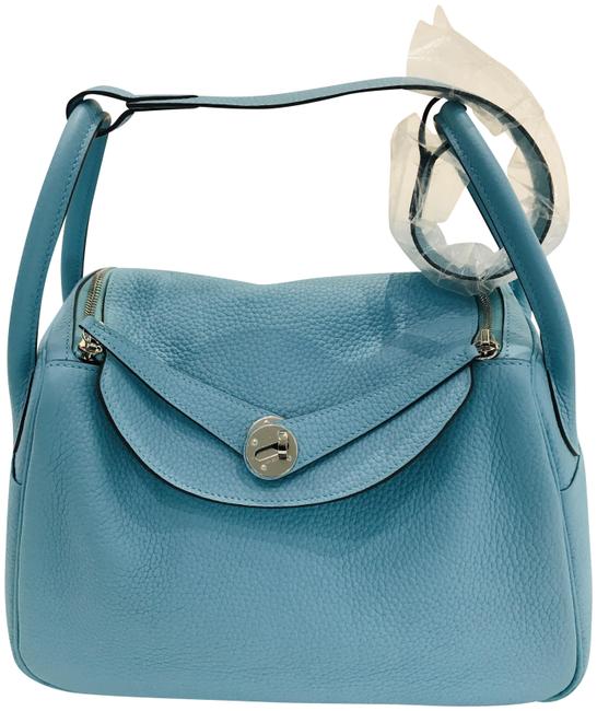 Hermes Lindy Taurillon Clemence 30 Blue Leather Tote
