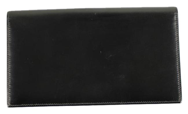 Hermes Long Wallet Card Bearn Jige Htl122 Black Leather Clutch