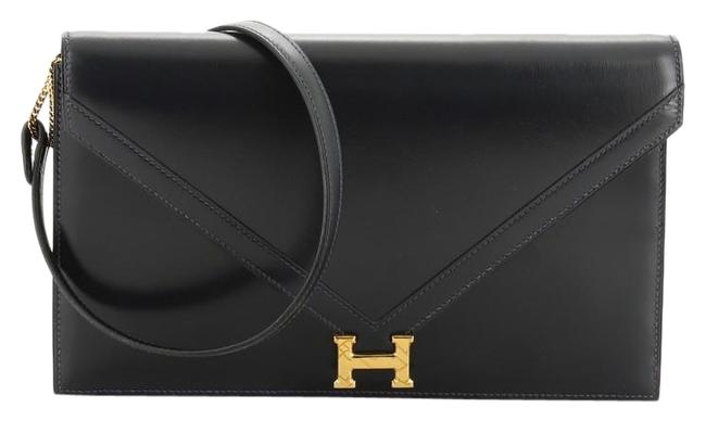 Hermes Lydie Box Convertible Calf Blue Leather Clutch