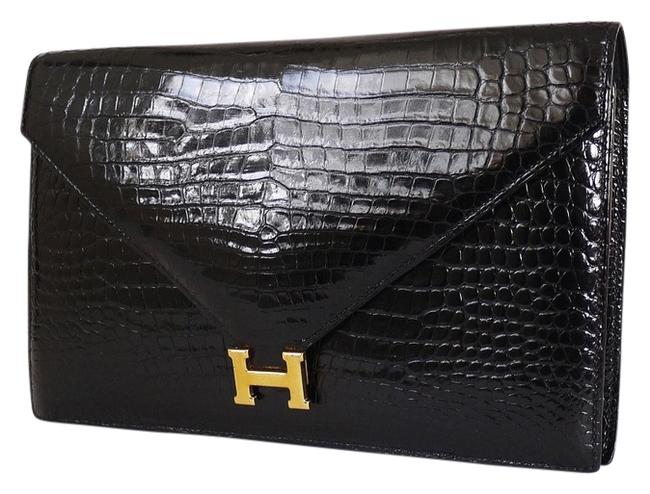 Hermes Lydie Porosus Lisse Black Crocodile Clutch