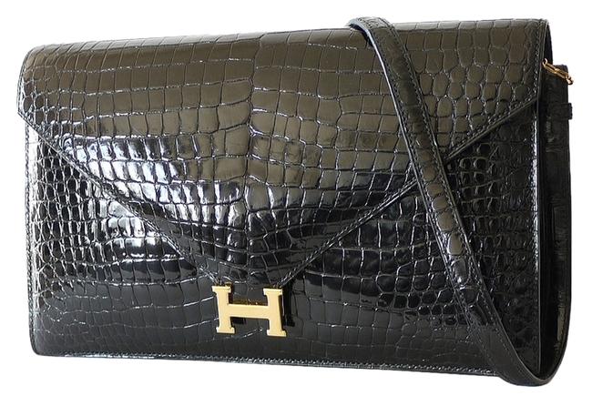 Hermes Lydie Porosus Lisse Rare Black Crocodile Shoulder Bag