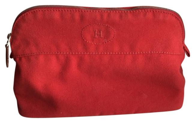 Hermes Makeup/Travel Pouch Coral Cotton Weekend/Travel Bag
