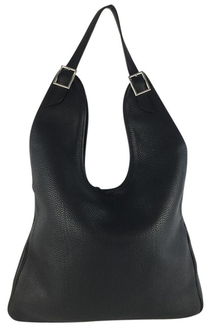 Hermes Massai Black Clemence Leather Shoulder Bag