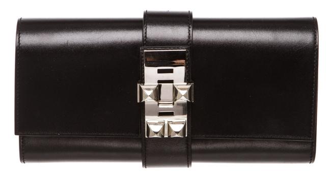 Hermes Medor 23cm 488214 Black Box Leather Clutch