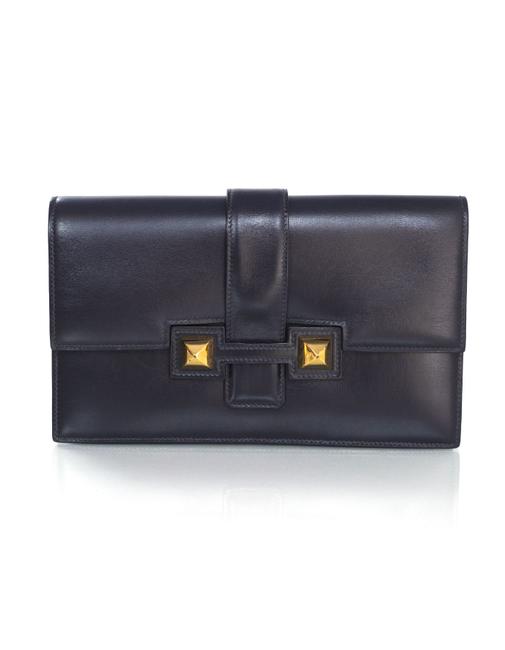 Hermes Medor Box Blue Navy Leather Clutch