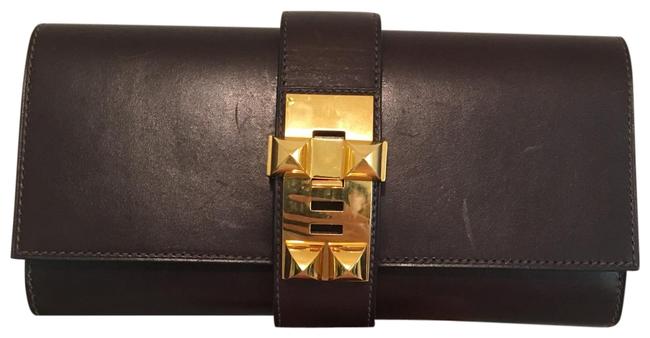 Hermes Medor Box Chocolate Calfskin Leather Clutch