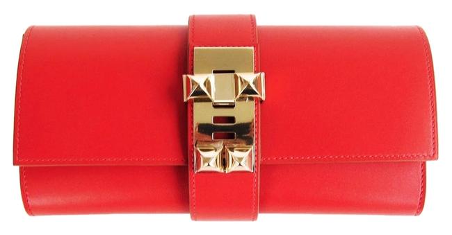 Hermes Sanguine Red Permabrass Medor Pochette Tadelakt Bag Clutch