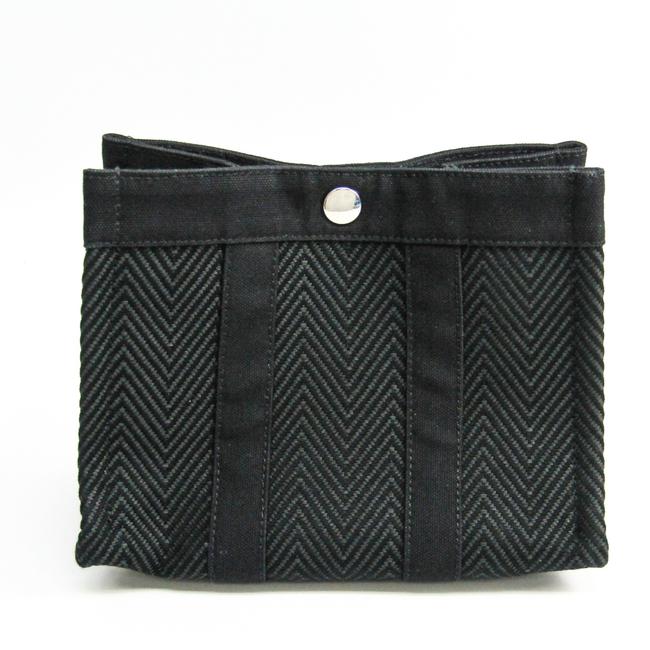 Hermes Minicabas Unisex Pouch Black Cotton Clutch