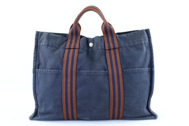 Hermes Navy X Red Fourre tout Mm 217641 Blue Canvas Tote