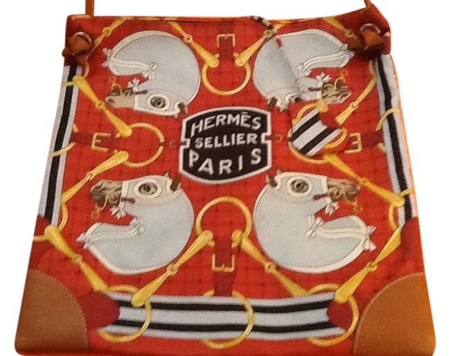 Hermes Orange Grey Silk and Leather Cross Body Bag