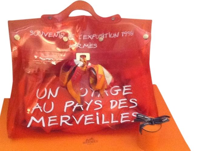 Hermes Orange White Script Vinyl Tote