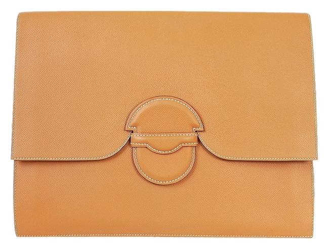 Hermes Over sized Vintage Gold Couchevel Leather Clutch