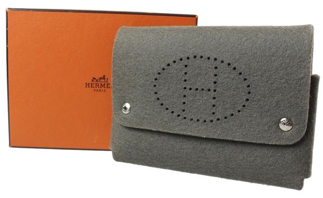 Hermes Perforated H Logo Multi Case Pouch Felt Gray Vintage Wallet Clutch