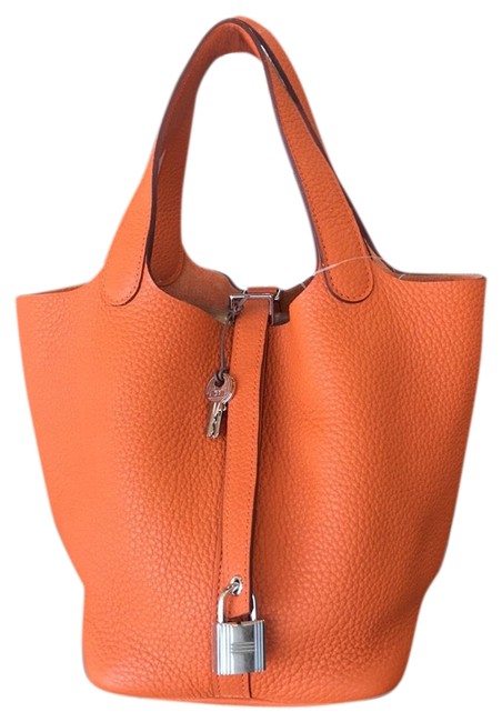 Hermes Picotin 18 Orange Leather Satchel