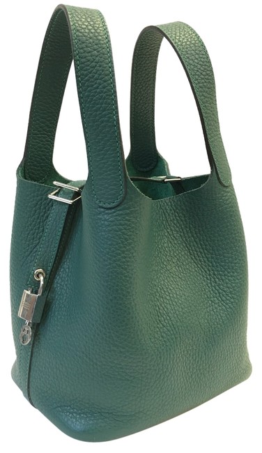 Hermes Bucket Bag Picotin #5210 Malachite Green Clemence Leather Lock Pm Hand Tote