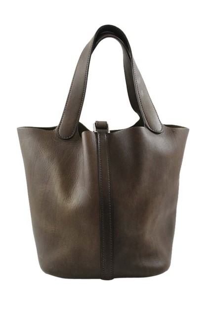 Hermes Picotin Barenia Mm Chocolate Brown Leather Tote