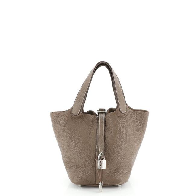 Hermes Picotin Lock Clemence Pm Gray Leather Tote