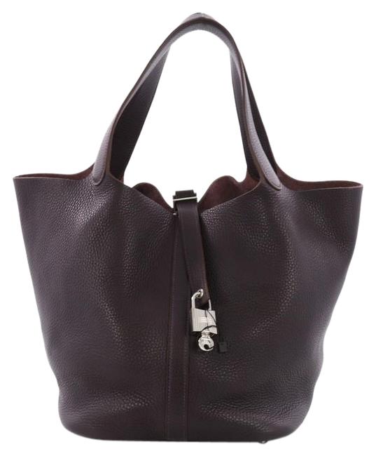 Hermes Picotin Lock Handbag Clemence Gm Purple Leather Tote