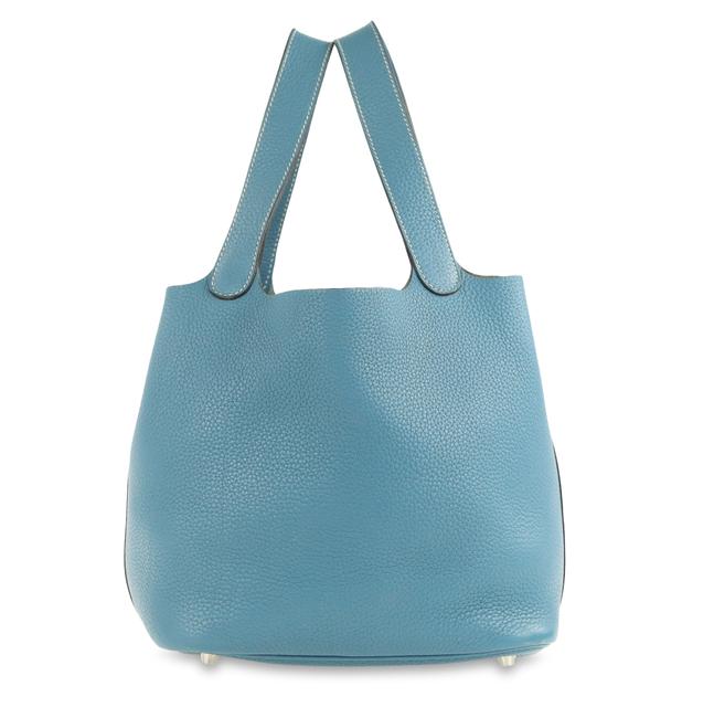 Hermes Picotin Lock Mm Jean Blue Leather Satchel