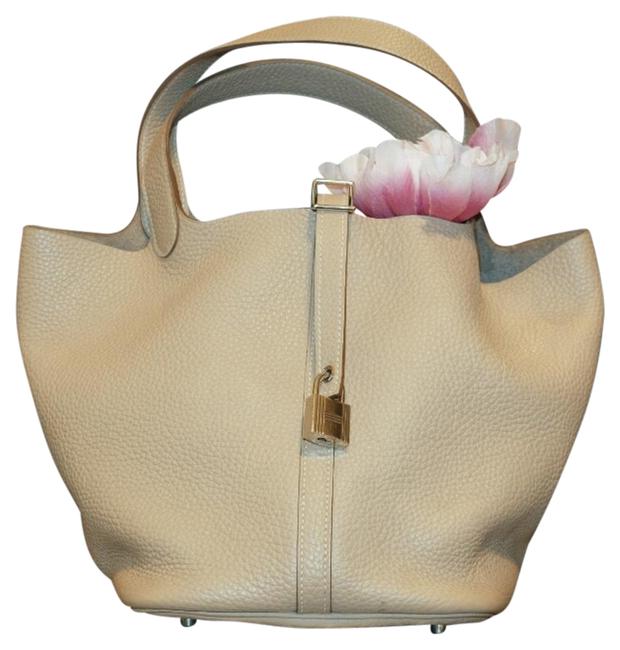 Hermes Picotin Lockit Mm "Argile" Light Neutral Beige Clemence Leather Hobo Bag
