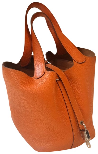 Hermes Picotin Taurillon Clemence Orange Togo Hobo Bag