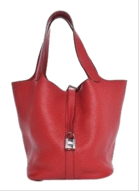 Hermes Picotin Taurilon Clemence 22mm Red Calfskin Leather Hobo Bag
