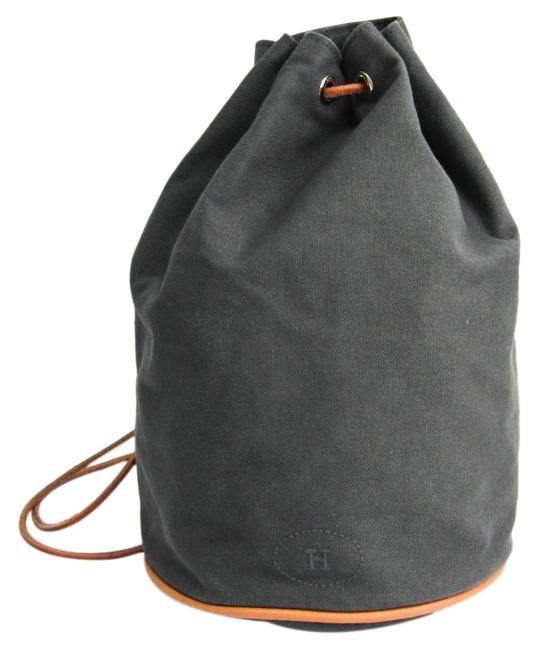 Hermes Polochon Mimil Brown / Gray Cotton Canvas Shoulder Bag