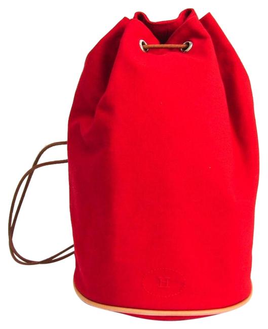 Hermes Polochon Mimil Red Cotton Canvas Shoulder Bag