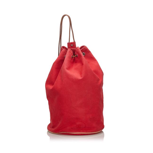 Hermes Polochon Mimile Light Fabric France Large Red Canvas Leather Backpack