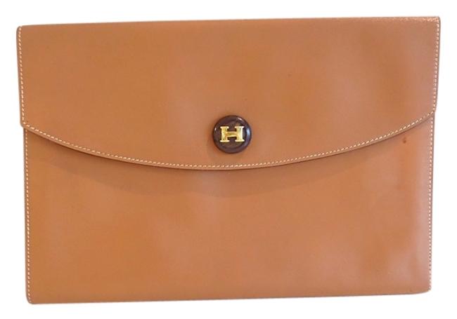 Hermes Pouch Pochette Light Brown Leather Clutch