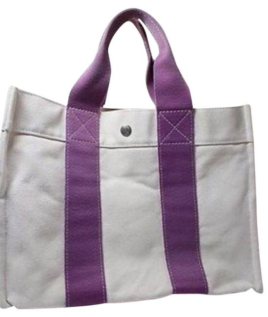 Hermes Purple and White Cotton Canvas Tote