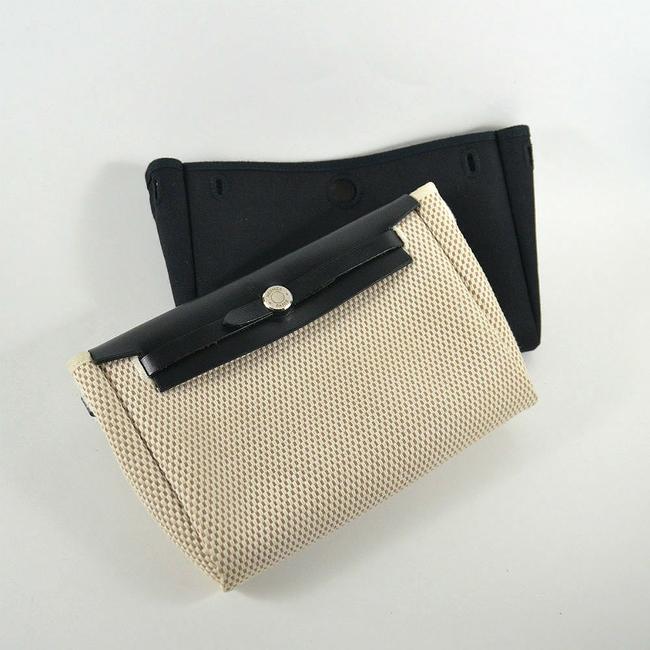 Hermes Rare Her Line Black and Beige Leather/Canvas Clutch